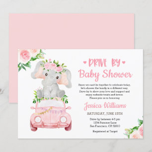 Drive By Elefant Baby Shower Flicka Inbjudningar