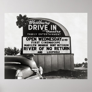 Drive-In-biograf, 1954. Gammalt foto Poster