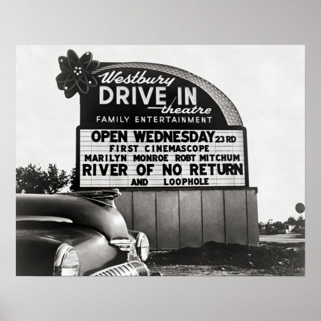 Drive-In-biograf, 1954. Gammalt foto Poster (Framsidan)