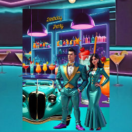 Drive-in Cocktail Bar Födelsedagsfest Färgglad Kul Inbjudningar