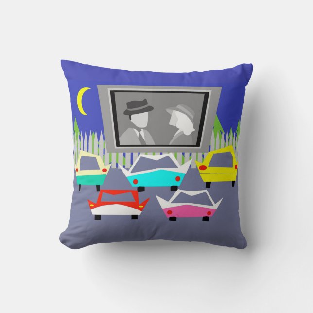 Drive-in- filmdekorativ kudde för liten stad (Framsida)
