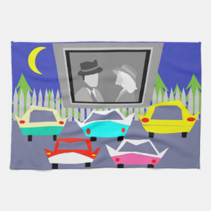 Drive-in- filmkökshandduk för liten stad kökshandduk