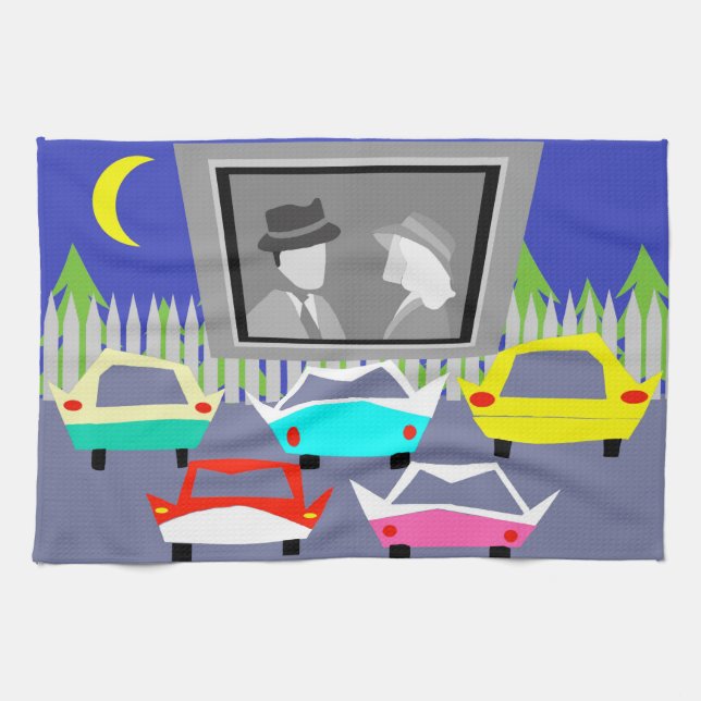 Drive-in- filmkökshandduk för liten stad kökshandduk (Horisontell)