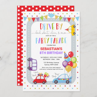 Drive Thru Birthday Parad Quarantine Party Inbjudningar