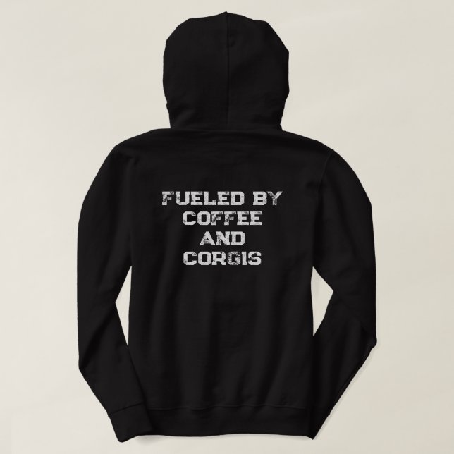 "Driven av kaffe och corgis" Hundmamma födelsedag T Shirt (Design baksida)