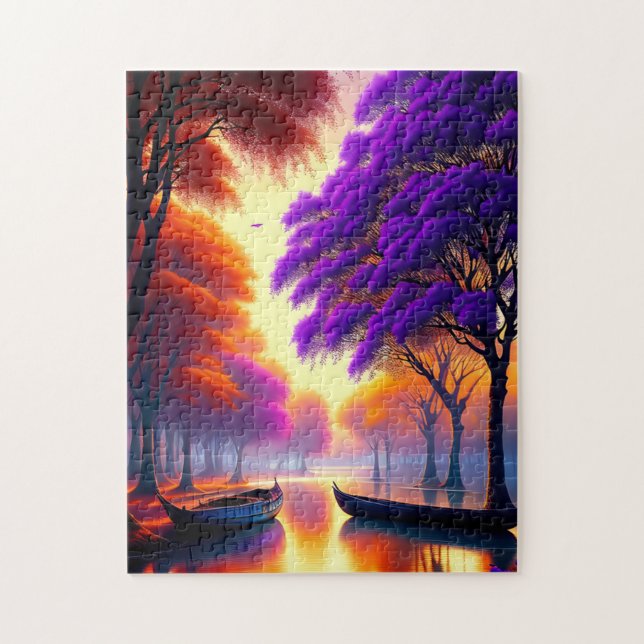 "Drivgaritet: Canoes Beneath Jacarandas Pussel (Vertikal)