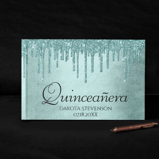 Drivmedelspunkt Glitter | Aqua Teal Glam Quinceane Gästböcker
