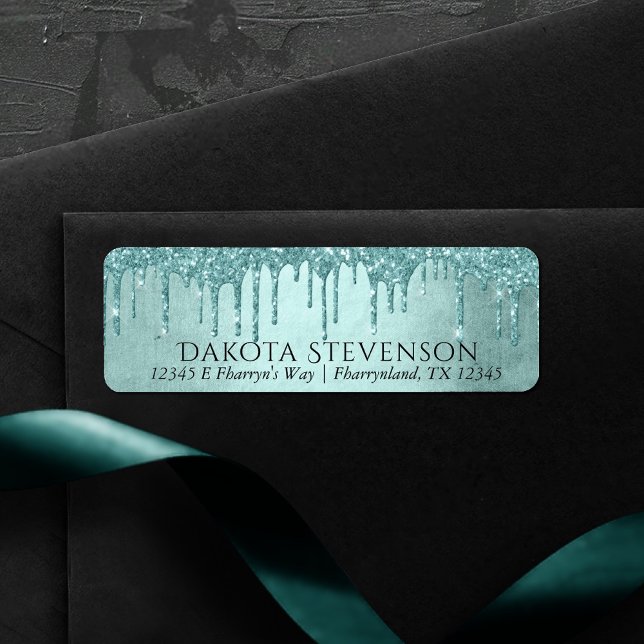 Drivmedelspunkt Glitter | Aqua Teal Gnistra Adress Returadress Etikett (Skapare uppladdad)