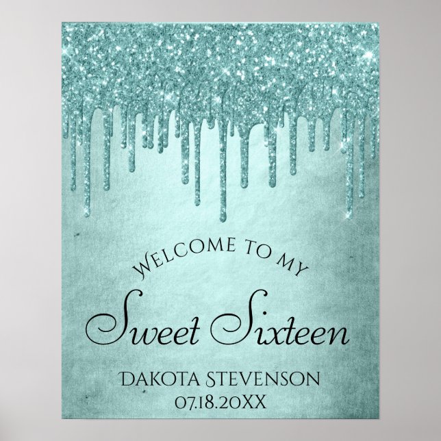 Drivmedelspunkt Glitter | Aqua Teal Sweet sixteen Poster (Framsidan)