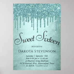 Drivmedelspunkt Glitter Aqua Teal Sweet sixteen Poster
