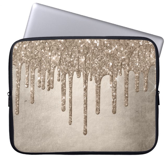 Drivmedelstyp Glitter | Champagne Guld Drizzle Laptop Fodral (Framsidan)