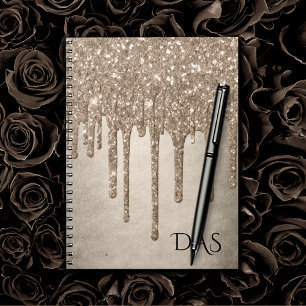 Drivmedelstyp Glitter Champagne Guld Monogram Anteckningsbok