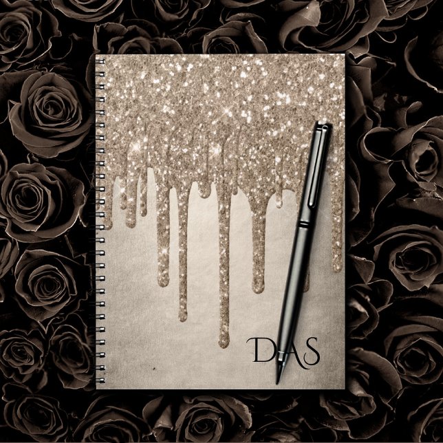 Drivmedelstyp Glitter | Champagne Guld Monogram Anteckningsbok (Skapare uppladdad)