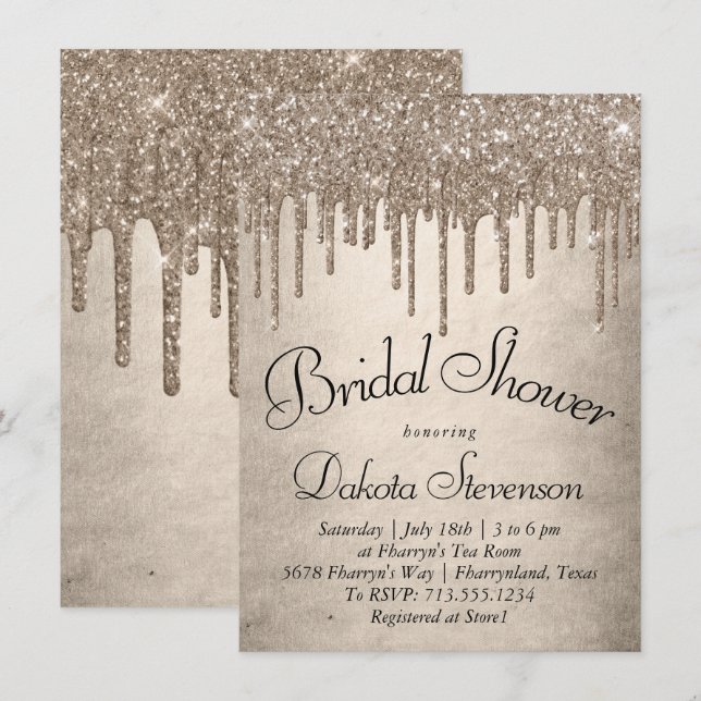 Drivmedelstyp Glitter | Champagne Melt Shower Inbjudningar (Fram/baksida)