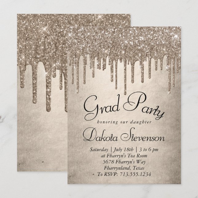 Drivmedelstyp Glitter | Champagne Melt Studenten Inbjudningar (Fram/baksida)