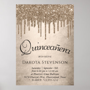 Drivmedelstyp Glitter Champagne Quinceanera Poster
