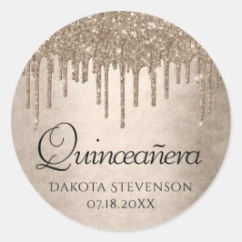 Drivmedelstyp Glitter | Champagne Quinceanera Runt Klistermärke