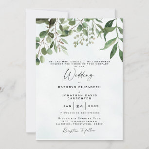 Drivning av Eucalyptus Elegant Vattenfärg Bröllop  Inbjudningar