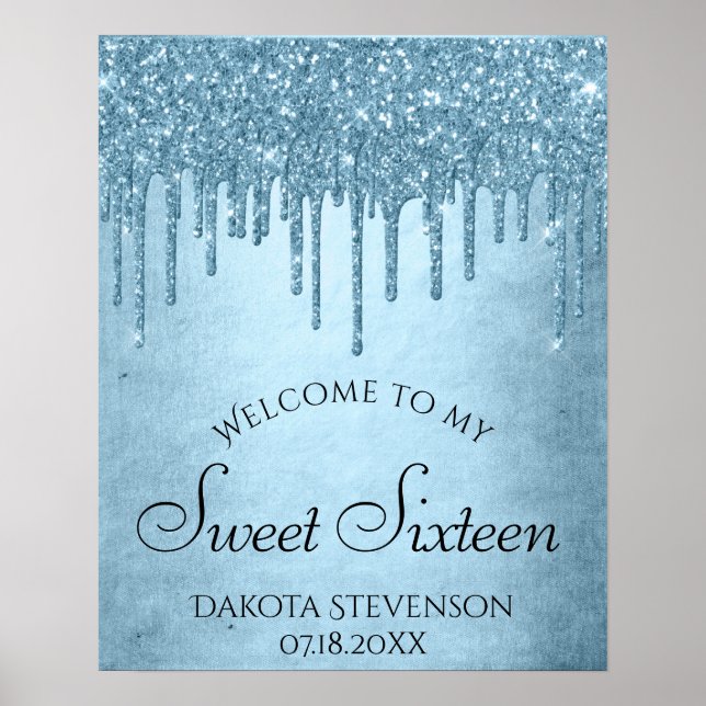 Drivning av isblått Glitter | Glam Sweet sixteen Poster (Framsidan)
