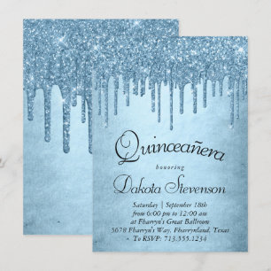 Drivning av iset Glitter Blå Gnistra Quinceanera Inbjudningar