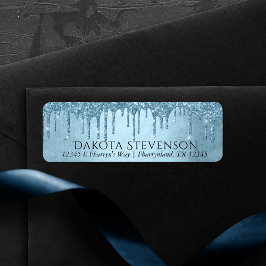 Drivning av iset Glitter | Blue Faux Gnistra Adres Returadress Etikett