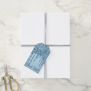 Drivning av iset Glitter Tack för blå faux-Gnist Presentetikett