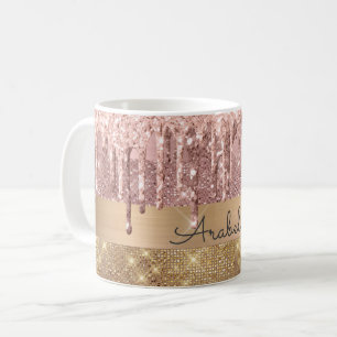 Drivning av ro Guld Glitter vid Guld Rand Namn vid Kaffemugg