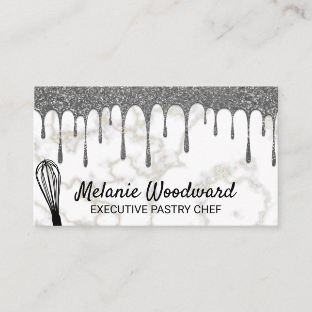 Drivning av silver Glitter | Marble and Whisk Visitkort (Framsida)