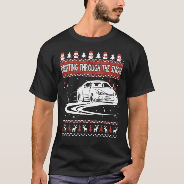 Drivning genom Snö Ugly julsötare C T Shirt (Framsida)