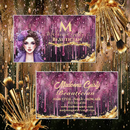 Drivning Magenta Guld Monogram Beauty Hair Stylist Visitkort