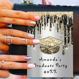 Drivningen student Party vid Glitter Kopp Guld Sil Inbjudningar