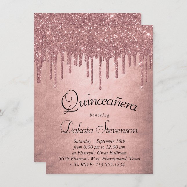 Drivplatta Glitter | Terra Cotta Quinceanera Inbjudningar (Fram/baksida)
