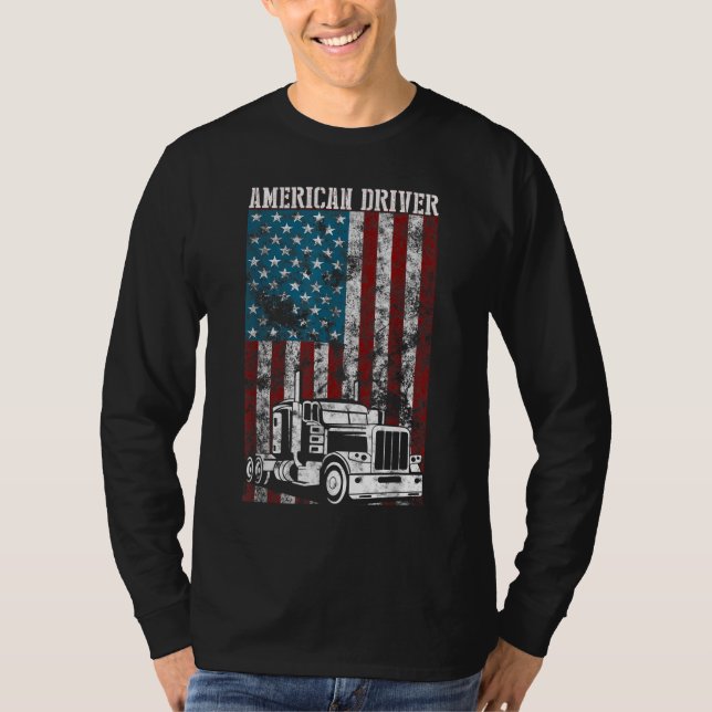 Drivrutin för American Flagga Big Rig Semi-Trailer T Shirt (Framsida)