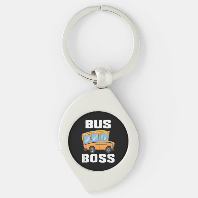 Drivrutin för Buss i Buss-skolan Swirl Silverfärgad Nyckelring (Framsidan)