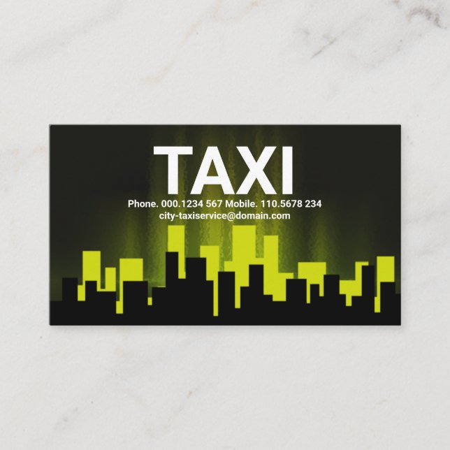 Drivrutin för Gult Luminous City Skyline Taxi Visitkort (Framsida)