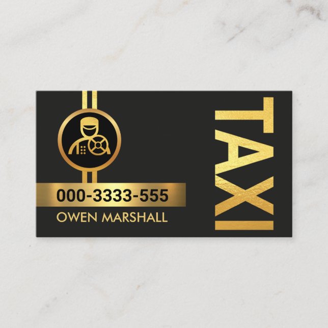 Drivrutin för kabinhytten guld Taxi Visitkort (Framsida)