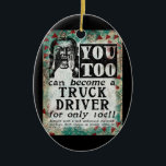 Drivrutin för lastbil - Funny Vintage Retro Julgransprydnad Keramik<br><div class="desc">Lastbil-reklam för vintage i turkos,  akvarier,  rött och svart. Arty,  lustigt,  färglöst och roligt,  det är en underbar gåva och kommer säkert att ge mottagaren leenden och skratt.</div>