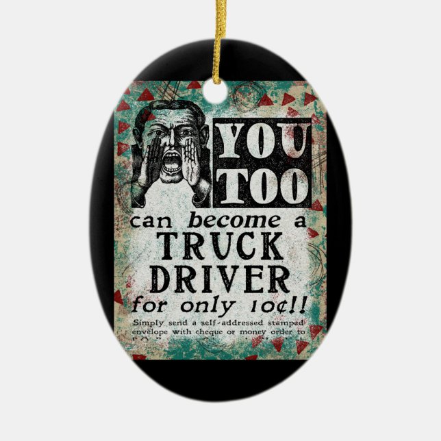 Drivrutin för lastbil - Funny Vintage Retro Julgransprydnad Keramik (Framsidan)