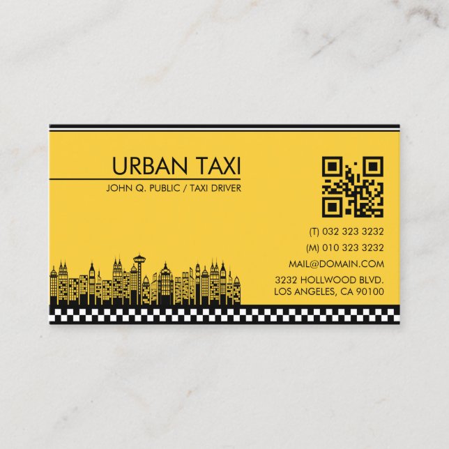 Drivrutin för Modern QR Code Cab Taxi Visitkort (Framsida)