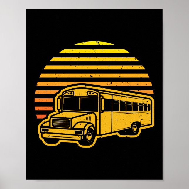 Drivrutin för Retro Vintage Sunset School Buss Poster (Framsidan)