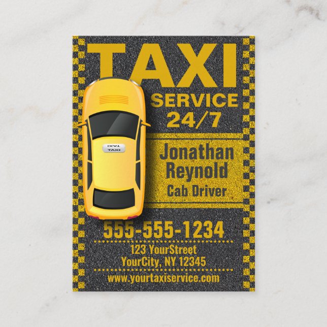Drivrutin för Service Cab för gult Taxi Visitkort (Framsida)