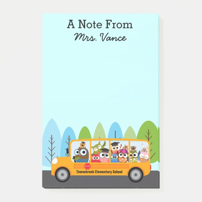 Drivrutinen Cute Uggla School Buss Post-it Block (Framsida)