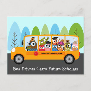 Drivrutinen Cute Uggla School Buss Tack Vykort