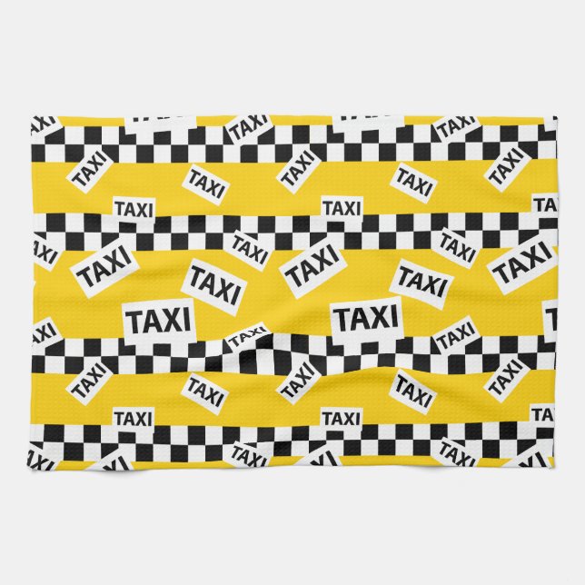 Drivrutinen gult Taxi Cb Black and White Check Tax Kökshandduk (Horisontell)