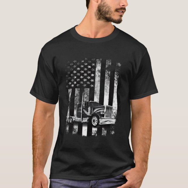 Drivrutinen Lastbil Driver American Flagga Trucker T Shirt (Framsida)