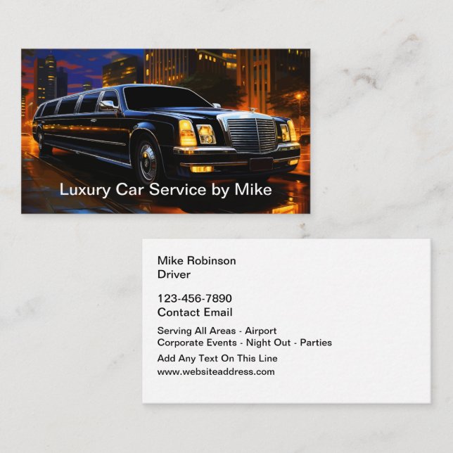 Drivrutinen Luxury Limo Taxi Transport Visitkort (Fram/baksida)
