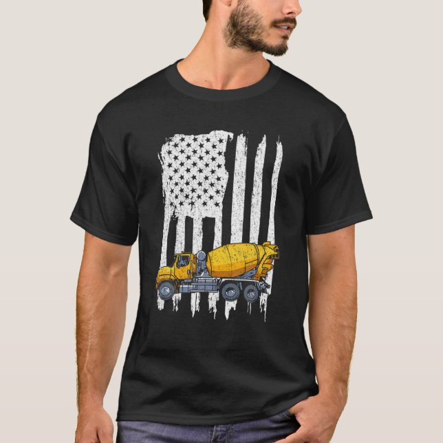 Drivrutinen Mixer Ameri, Patriotic Cement Lastbil T Shirt (Framsida)