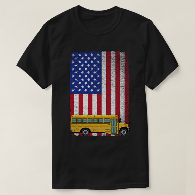 Drivrutinen School Buss USA American Flagga Buss D T Shirt (Design framsida)