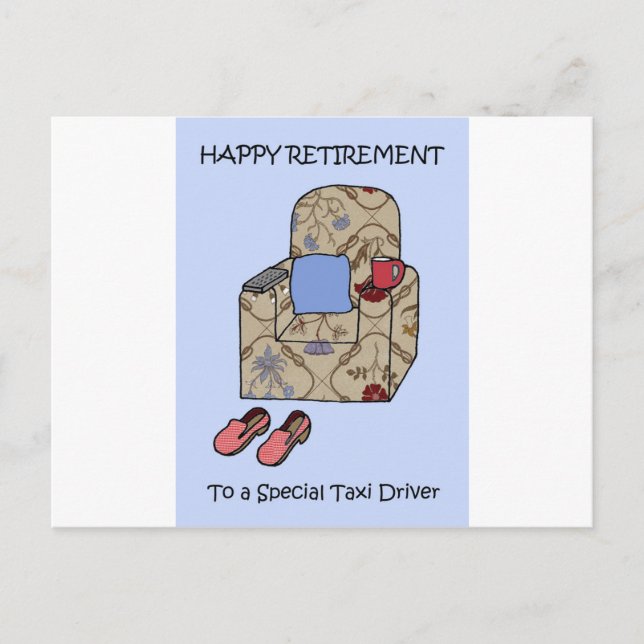 Drivrutinen taxi Lycklig Pension. Vykort (Framsida)
