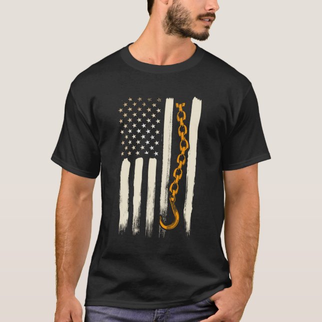 Drivrutinen Tow Lastbil ger amerikanska Flagga Pat T Shirt (Framsida)